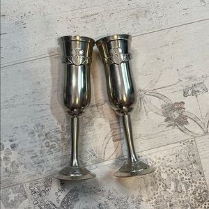 Mullingar Pewter Claddagh Silver Champagne Flutes Made in Ireland